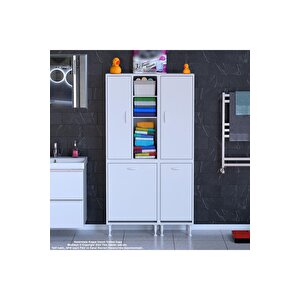 Alaçatı Inci 92 X 165 Cm 4 Kapaklı Kirli Çamaşır Bölmeli Banyo Dolabı