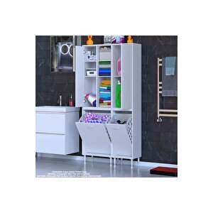 Alaçatı Inci 92 X 165 Cm 4 Kapaklı Kirli Çamaşır Bölmeli Banyo Dolabı