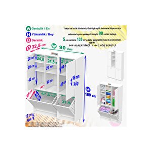 Alaçatı Inci 92 X 165 Cm 4 Kapaklı Kirli Çamaşır Bölmeli Banyo Dolabı