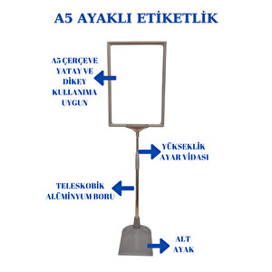 5 Adet Gri A5 Ayaklı Fiyat Etiketi Çerçeveli Fiyat Etiketi Eşek Askılık Etiketi