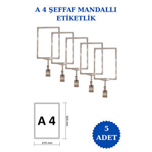 5 Adet Şeffaf A4 Mandallı Fiyat Etiketi Sepet Etiketi Çerçeveli Fiyat Etiketi Eşek Askılık Etiketi