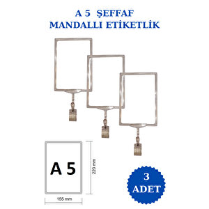 3 Adet Şeffaf A5 Mandallı Fiyat Etiketi Sepet Etiketi Çerçeveli Fiyat Etiketi Eşek Askılık Etiketi