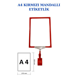 5 Adet Kırmızı A4 Mandallı Fiyat Etiketi Sepet Etiketi Çerçeveli Fiyat Etiketi Eşek Askılık Etiketi