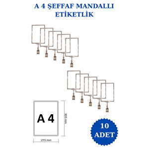 10 Adet Şeffaf A4 Mandallı Fiyat Etiketi Sepet Etiketi Çerçeveli Fiyat Etiketi Eşek Askılık Etiketi