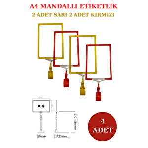 4 Adet Sarı Kırmızı A4 Mandallı Fiyat Etiketi Sepet Etiketi Çerçeveli Fiyat Etiketi Eşek Askılık Etiketi