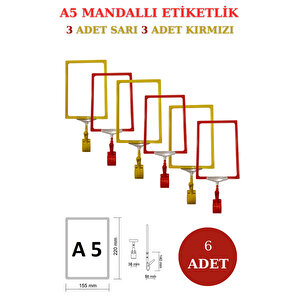 6 Adet Sarı Kırmızı A5 Mandallı Fiyat Etiketi Sepet Etiketi Çerçeveli Fiyat Etiketi Eşek Askılık Etiketi