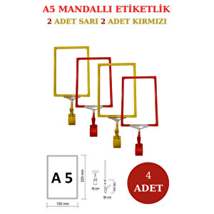 4 Adet Sarı Kırmızı A5 Mandallı Fiyat Etiketi Sepet Etiketi Çerçeveli Fiyat Etiketi Eşek Askılık Etiketi