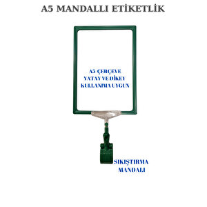 2 Adet Yeşil A5 Mandallı Fiyat Etiketi Sepet Etiketi Çerçeveli Fiyat Etiketi Eşek Askılık Etiketi