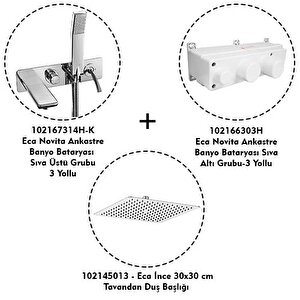 Eca Novita Ankastre Banyo Bataryası Duşlu 3 Parça Set / 3 Yollu  Eca.ankset.bd304