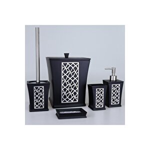 Mirage Siyah Gümüş 5 Parça Polyester Banyo Seti