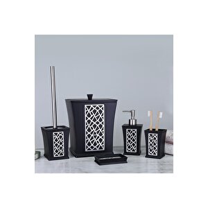 By Selim Mirage Siyah Gümüş 5 Parça Polyester Banyo Seti