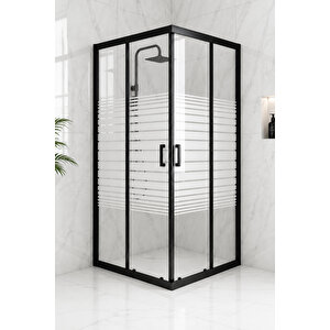 Duşakabin Kare Çizgili Desen 5 Mm Temperli Cam 190 Cm Yükseklik Siyah Profil - 105x120 Cm 105x120 cm