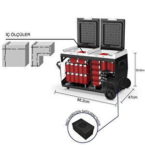 Iceco K95d 12/24volt 95 Litre Akülü/kablolu/ Çift Bölmeli Kompresörlü Tekerlekli Outdoor Oto Buzdolabı/dondurucu (akü Dahil Değild