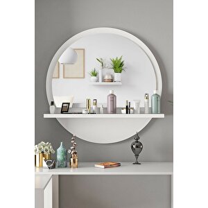 45 Cm Raflı Beyaz Antre Hol Koridor Duvar Salon Mutfak Banyo Ofis Makyaj Aynası Beyaz