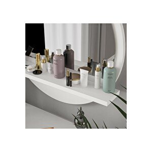 45 Cm Raflı Beyaz Antre Hol Koridor Duvar Salon Mutfak Banyo Ofis Makyaj Aynası Beyaz