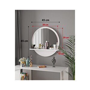 45 Cm Raflı Beyaz Antre Hol Koridor Duvar Salon Mutfak Banyo Ofis Makyaj Aynası