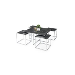 Kares 4 Zigonlu Orta Sehpa Metal Krom 90x90x47cm Siyah