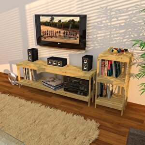 Midia Dual Açık Ahşap Medya Ünitesi Ve Kitaplık