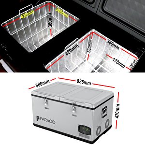 Parago Pg95 12/24volt 95 Litre Çift Bölmeli Outdoor Kompresörlü Oto Buzdolabı