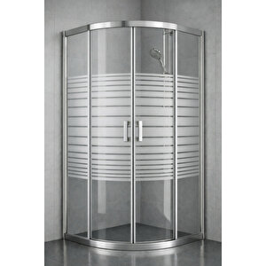 Duşakabin Oval Çizgili Desen 5mm Temperli Cam Yükseklik 190 Cm Krom Profil - 100x100 Cm 100x100 cm