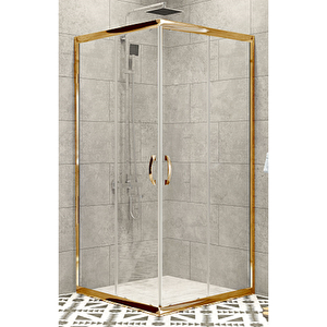 Duşakabin Kare Altın Şeffaf 5mm Yükseklik 190 Cm - Ölçü : 80x125 Cm 80x125 cm