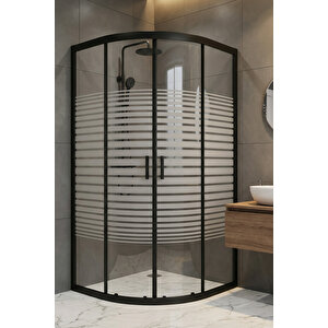 Duşakabin Oval Çizgili Desen 5mm Temperli Cam Yükseklik 190 Cm Siyah Profil - 80x80 Cm 80x80 cm