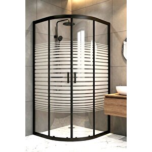 Duşakabin Oval Siyah Profil Çizgili 5mm Cam Yükseklik 190 Cm - Ölçü : 100x100 Cm 100x100 cm