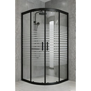 Duşakabin Oval Çizgili Desen 5mm Temperli Cam Yükseklik 190 Cm Siyah Profil - 90x90 Cm 90x90 cm