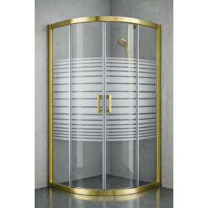 Duşakabin Oval Altın Profil Çizgili 5mm Cam Yükseklik 190 Cm - Ölçü : 100x100 Cm 100x100 cm