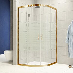 Duşakabin Oval Altın Profil Çizgili 5mm Cam Yükseklik 190 Cm - Ölçü : 90x90 Cm 90x90 cm