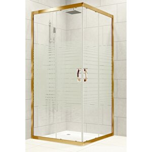 Duşakabin Kare Çizgili Desen 5mm Temperli Cam Yükseklik 190 Cm Altın Profil - 90x90 Cm 90x90 cm