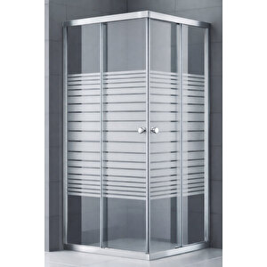 Duşakabin Kare Çizgili Desen Temperli Cam Krom Profil - 80x85 Cm 80x85 cm