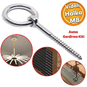 Halkalı Metal Paslanmaz M8 Vidalı Gerdirme Sabitleme Çekme Kaldırma Tavan Kancası Asma Kit