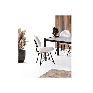 Lato Yandan Açilir Masa Ve Metax Sandalye Takimi, Beyaz Si̇yah, 120x75