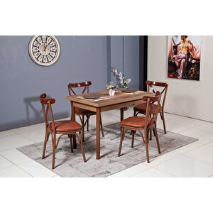 Smart Masa Ve Bahar Çapraz Sandalye Takımı, Cevi̇z, 70x110