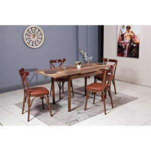 Smart Masa Ve Bahar Çapraz Sandalye Takımı, Cevi̇z, 70x110