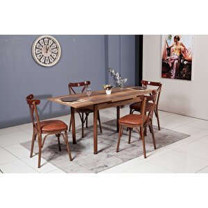 Smart Masa Ve Bahar Çapraz Sandalye Takımı, Cevi̇z, 70x110