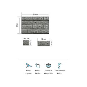 50x30 Cm 0,17 M² Kendinden Yapışkanlı Duvar Kağıdı Esnek Köpük Paneli 3d Boyutlu Tuğla Desen Antrasit