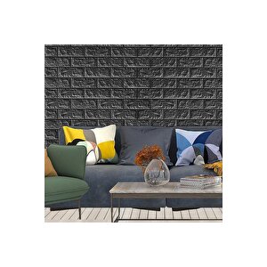50x35 Cm 0,17 M² Kendinden Yapışkanlı Duvar Kağıdı Esnek Köpük Paneli 3d Boyutlu Tuğla Desen Siyah