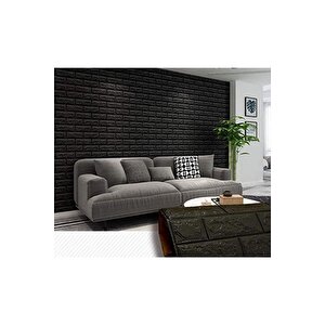 50x35 Cm 0,17 M² Kendinden Yapışkanlı Duvar Kağıdı Esnek Köpük Paneli 3d Boyutlu Tuğla Desen Siyah