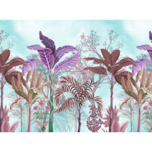 Tropik Renkli Yapraklar Desenli Isı Ve Ses Yalıtımlı Sağlık Dostu Kumaş Poster Duvar Kağıdı
