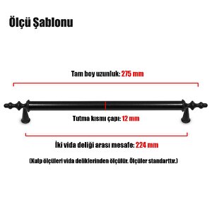 Ovacık Çekmece Dolap Dolabı Kapak Kulpu Kulbu (224 Mm-22.4 Cm) Siyah Metal Kulpları Mobilya Mutfak