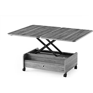 Tekerlekli Akilli Sehpa Çift Çekmeceli Sihirli Sehpa 90cm*60cm Ekru