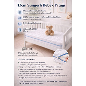 12cm Cotton Süngerli Bebek Çocuk Beşik Yatağı 70x110 Yıkanabilir Kılıflı Park Yatak Oyun Parkı