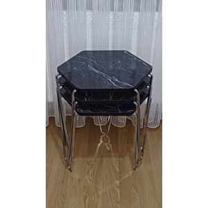 Diamond Siyah,Gümüş Metal Ayaklı 3 Lü Zigon Sehpa Takımı