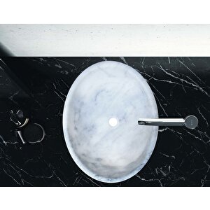 Muğla Beyaz Mermer Honlu Oval Çanak Lavabo 53x40cm Ntrstc04