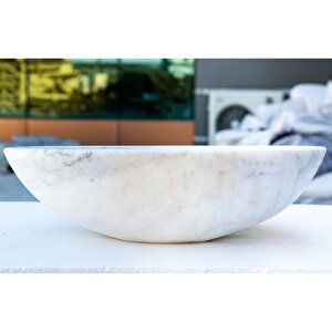 Muğla Beyaz Mermer Honlu Oval Çanak Lavabo 53x40cm Ntrstc04