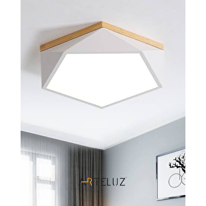 Arteluz Ahşap Detay Görünümlü Metal Geometrik Model Tavan Led Avize