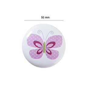 5 Adet Porselen Düğme Pembe Kelebek Çocuk Odası Kulp
