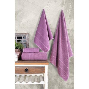 Royal | 50x90 - 70x140 Cm 4'lü  Banyo Havlu Seti, %100 Pamuklu Havlu Takımı Lila Lila